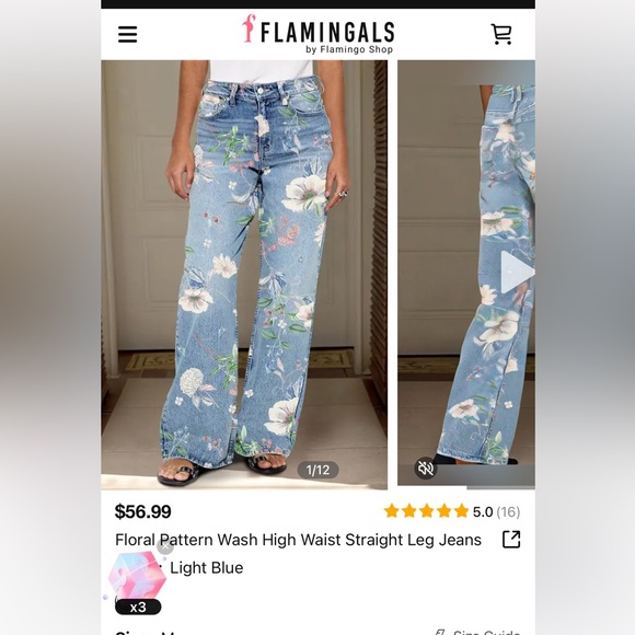 Flamingals floral pattern high waist jeans, Small (4-6) - Picture 5 of 8